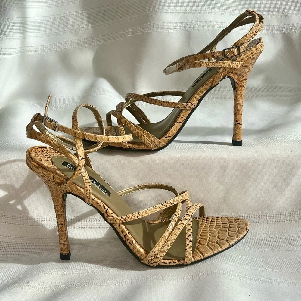 Michael Antonio Strappy Stilettos Snakeskin‎ Reptile Heeled Sandals Sz 7 NIB